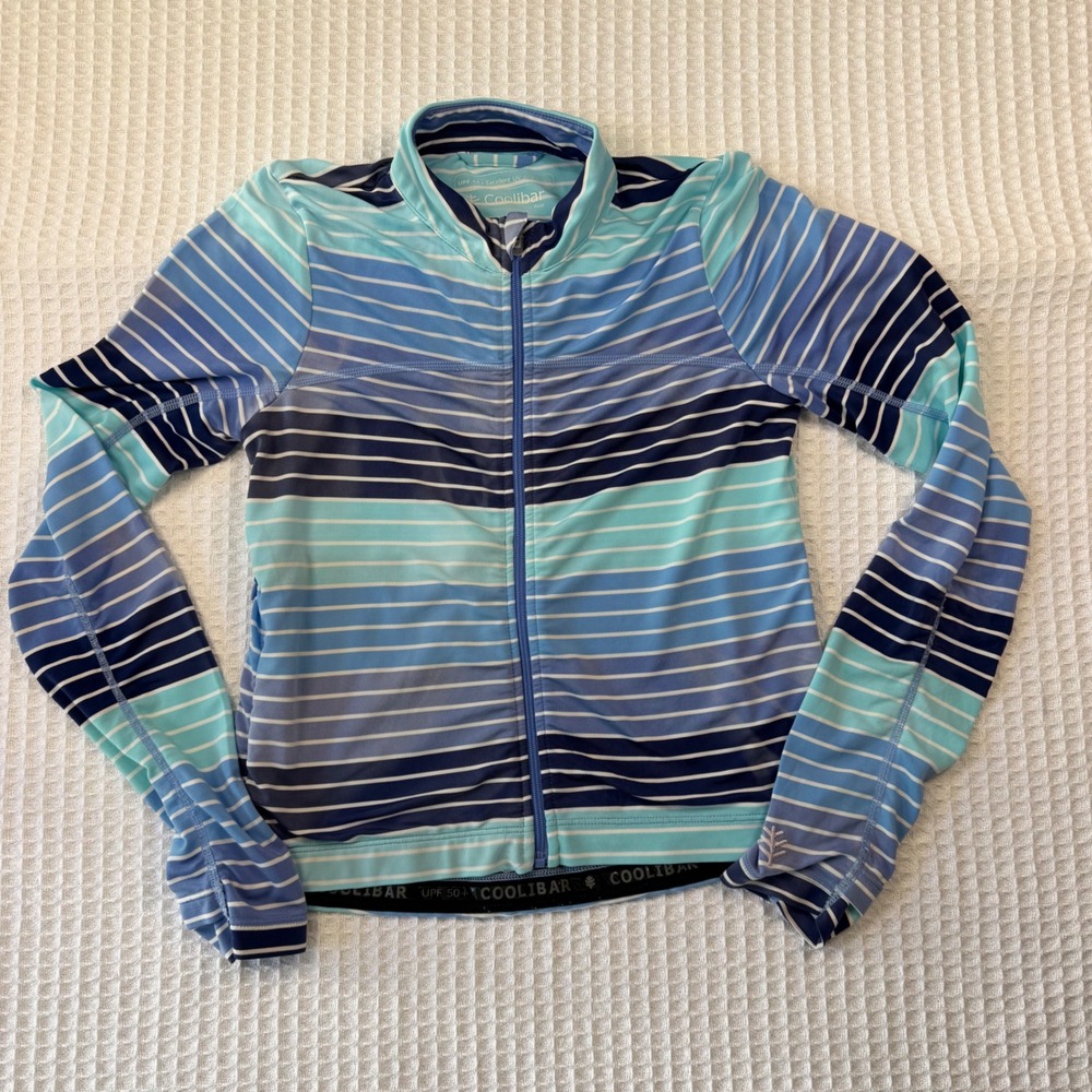 Coolibar Kids XS Turtle Bay Swim Jacket Blue Striped UPF 50+ Rash Guard 10491